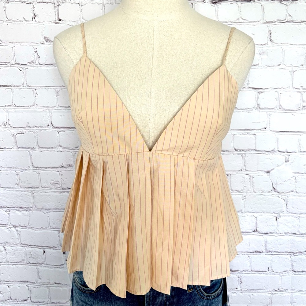 ZARA Pleated Cropped Spaghetti Strap Striped Tank Top--NWT--L - Picture 2 of 15